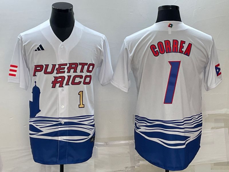 Men 2023 World Cub 1 Correa White MLB Jersey2
